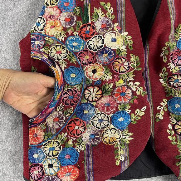 Casa Maya Guatemalan Vest Womens XL Floral Embroidery Huipil Boho Folk Artsy - Picture 5 of 14